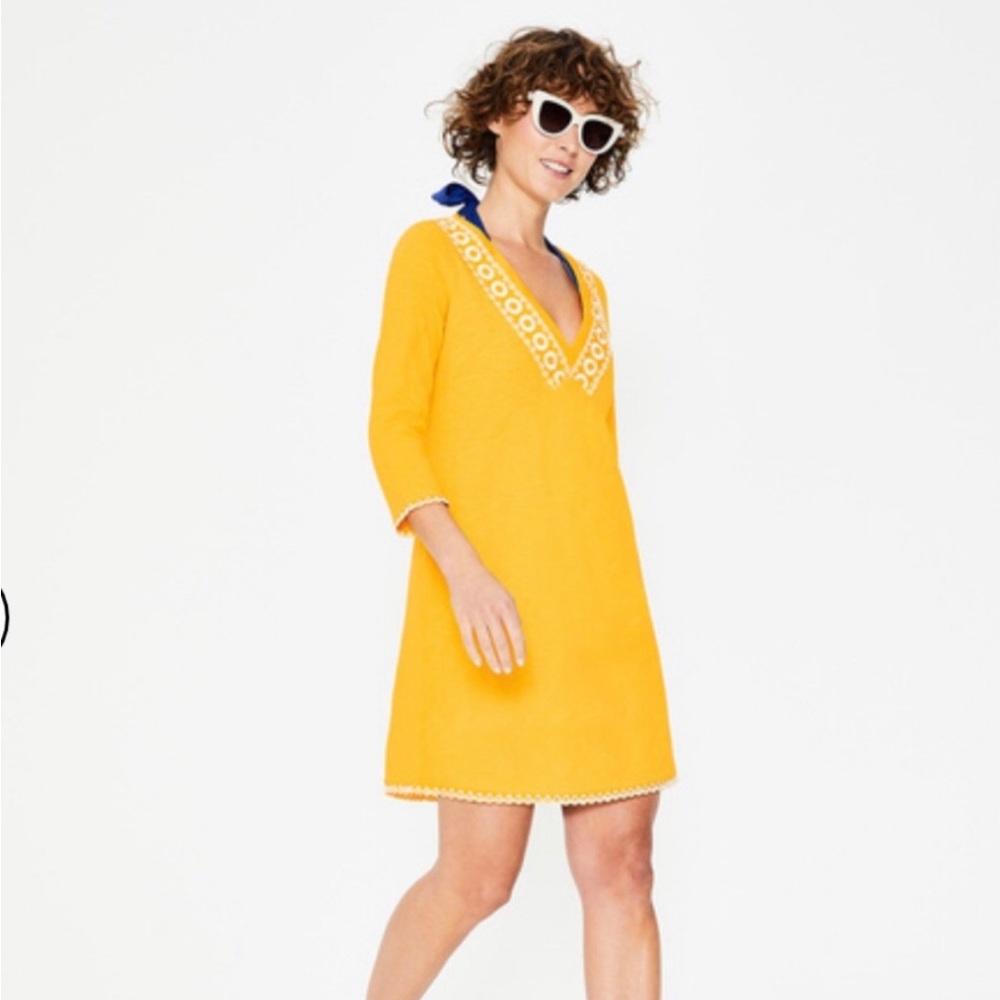 Boden Yellow Ivory White Rosanna Jersey Tunic Cotton Embroidered Dress